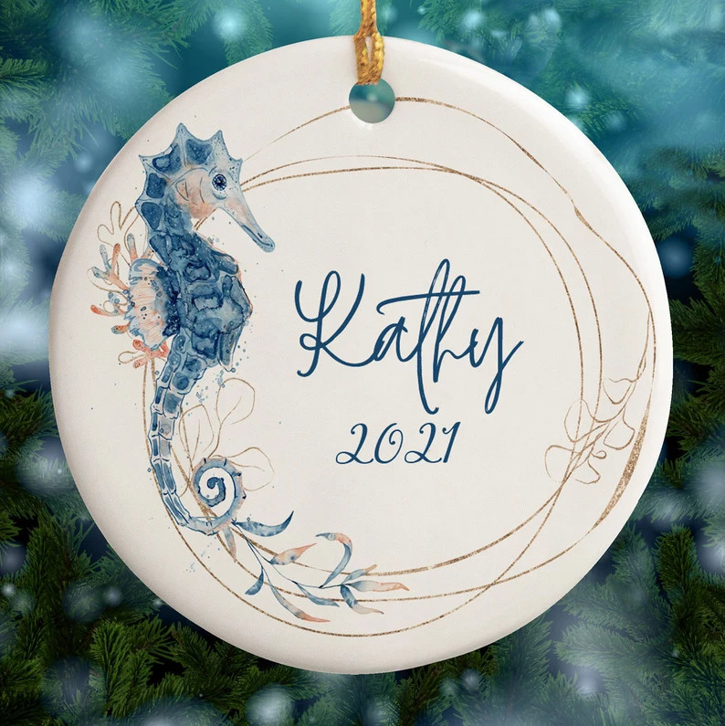 Seahorse Ornament - Custom Name Ornament - Nautical SeaHorse Personalized Christmas Ornament - Gi... | Etsy (US)