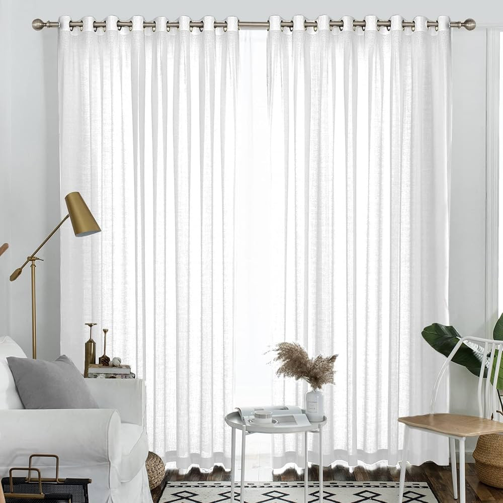 Melodieux White Semi Sheer Curtains 108 Inches Long for Living Room, Bedroom Extra Long Linen Loo... | Amazon (US)