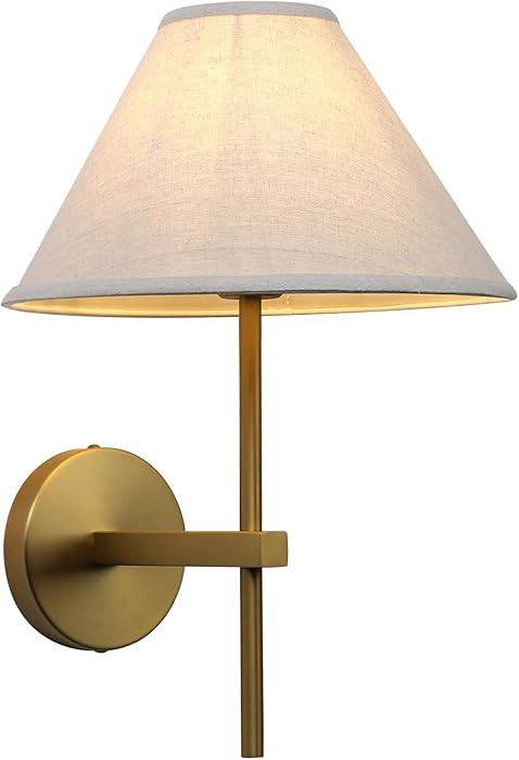 Pathson Hardwired Linen Wall Sconce Big Cone Fabric Lampshade, Vintage Wall Vanity Light Fixture ... | Amazon (US)