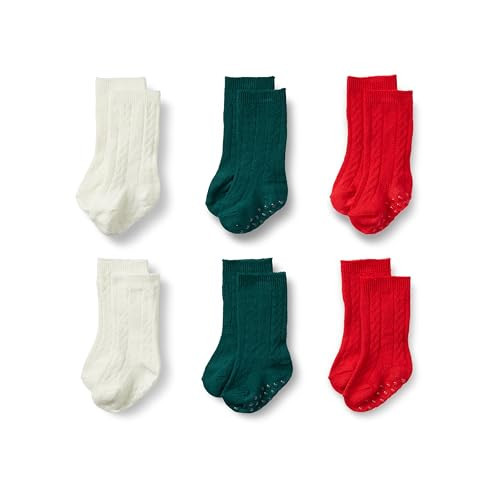 Amazon Essentials x Sofia Grainge Unisex Toddlers' Cable Knit Knee-High Socks, 6 Pairs, Dark Green/Ivory/Red, 4-5T | Amazon (US)