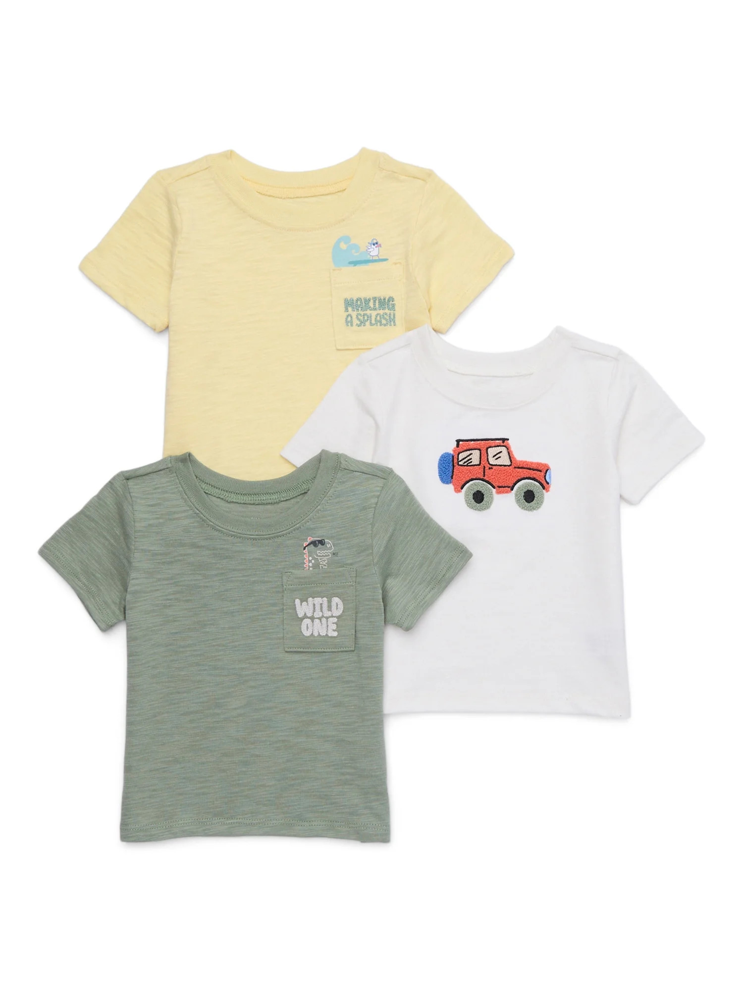 Garanimals Baby Boy Short Sleeve Jersey Pocket Tees Multipack, 3-Pack, Sizes 0-24 Months | Walmart (US)