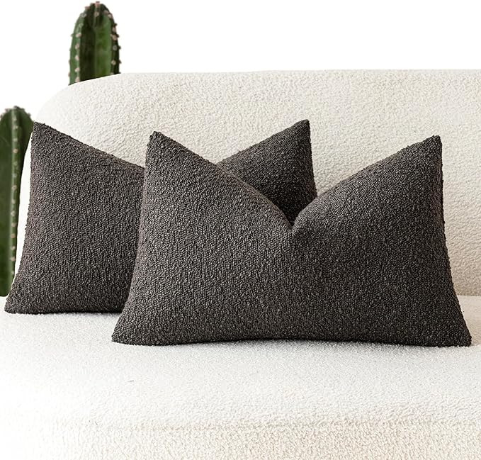 Foindtower Pack of 2 Textured Boucle Throw Pillow Covers Accent Solid Decorative Lumbar Pillow Ca... | Amazon (US)
