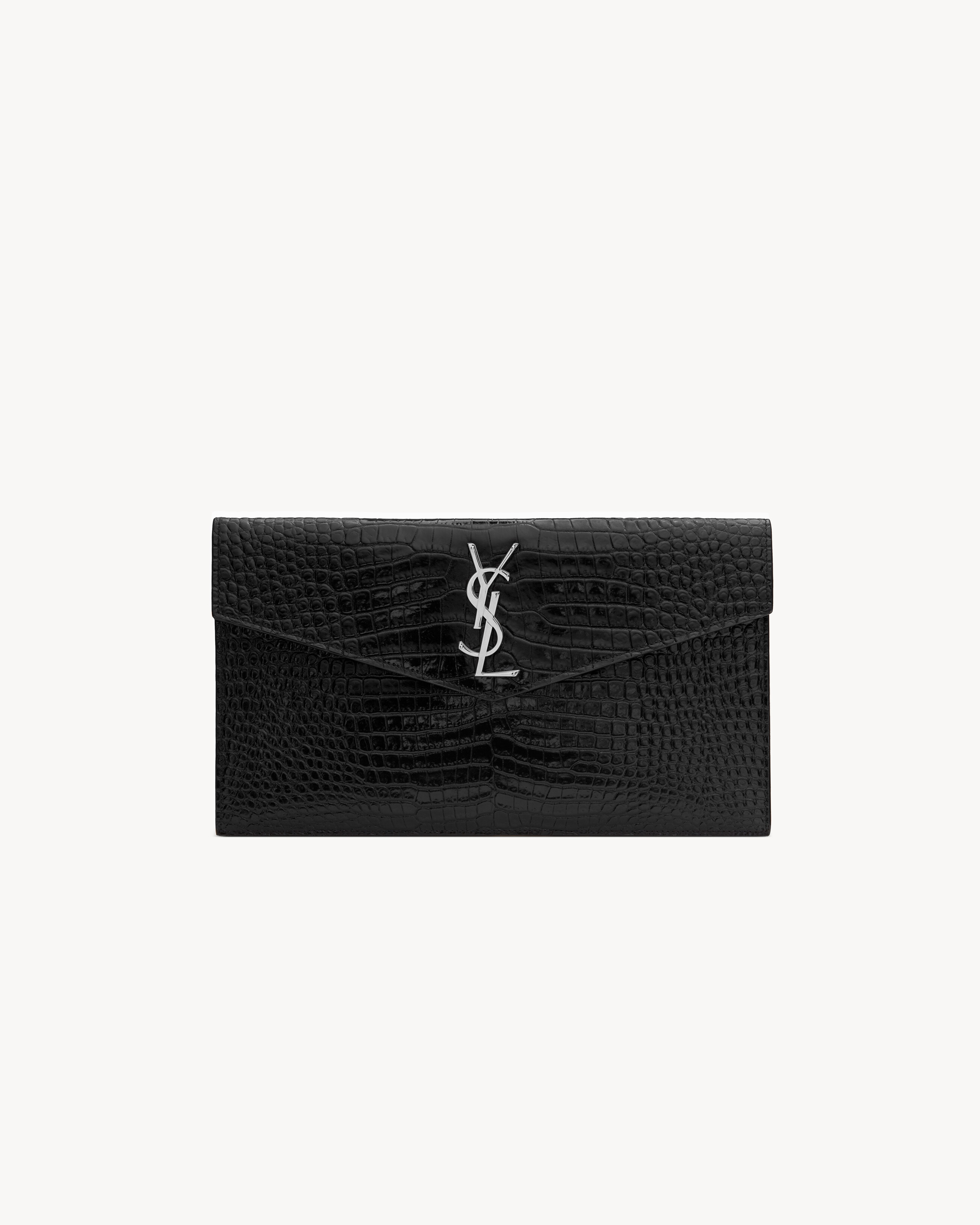 Saint Laurent One Sizeptown Pouch In Crocodile-Embossed Shiny Leather - Black - Women - One Size | Saint Laurent Inc. (Global)