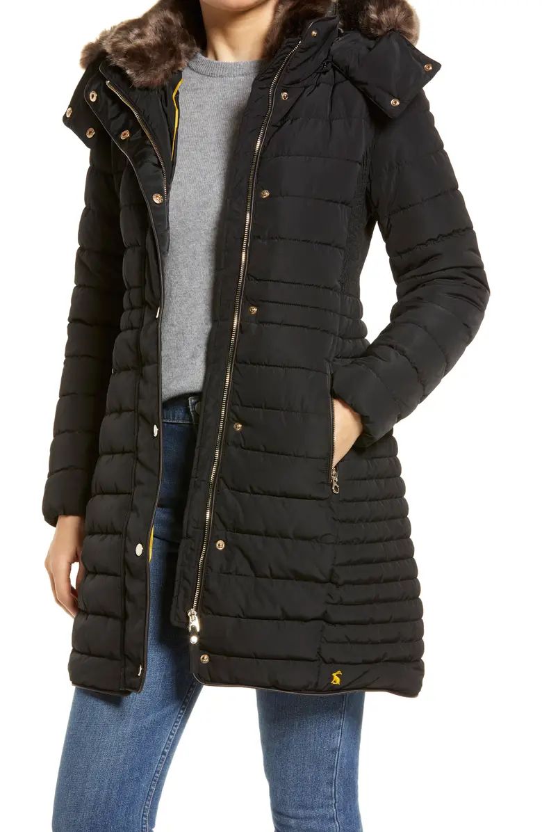 Joules Cherington Water Resistant Puffer Coat with Removable Hood & Faux Fur Trim | Nordstrom | Nordstrom