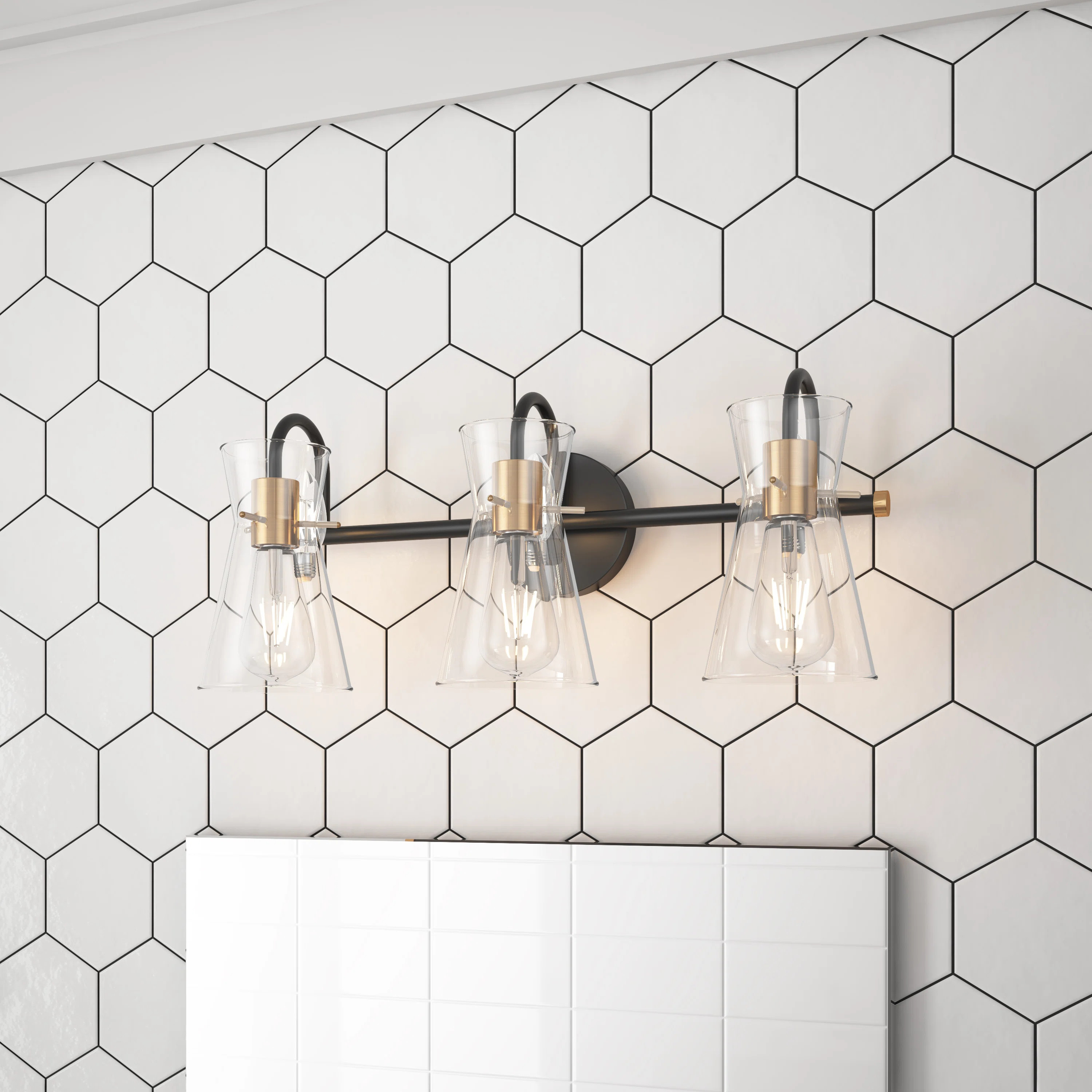 Black & Brass Vanity Light with Glass Shade, Dimmable, E26 Base – UL Certified | Wayfair North America
