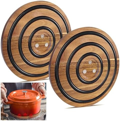 2 PCS Magnetic Wooden Trivets for Hot Pots and Pans, Heat Resistant Acacia Wood Trivet with Cushi... | Amazon (US)