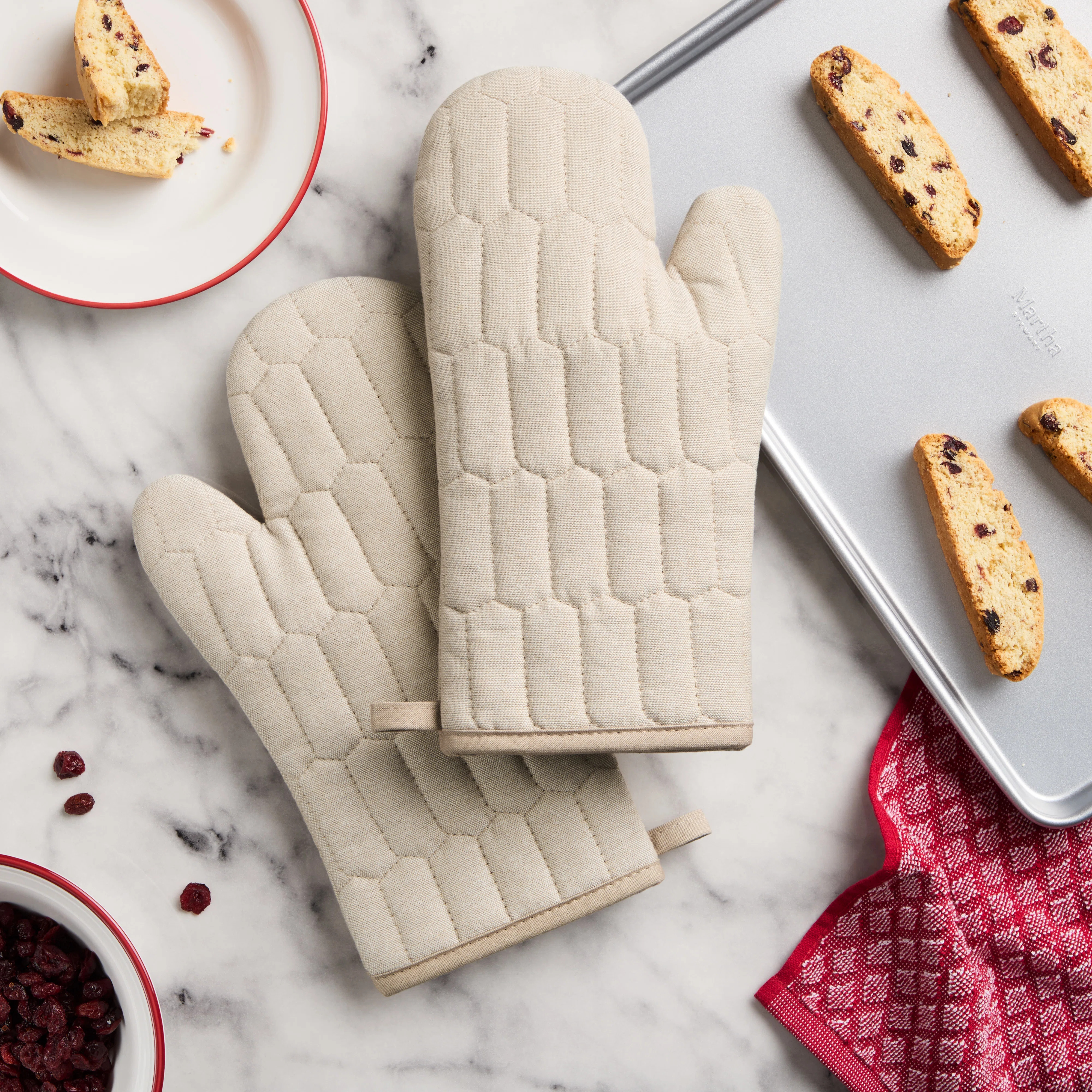 MARTHA STEWART Honeycomb Quilted Chambray Oven Mitt 2-Pack Set  7"x13" (Set of 2) | Wayfair North America