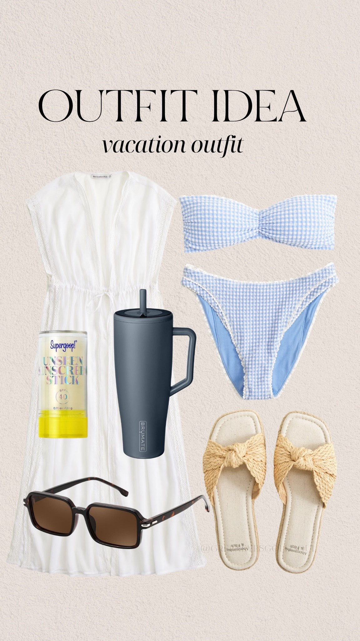 Vacation outfit inspiration, made easy. ☀️

This effortless vacation look features a breezy white cover-up, a blue gingham bikini, woven sandals, chic sunglasses, SPF essentials, and a travel tumbler for the perfect beach or pool day. Everything you need for your next tropical getaway, beach vacation, cruise, or resort stay.

Shop every piece below.

vacation outfit, beach vacation outfit, resort wear, vacation style, beach outfit, pool day outfit, tropical vacation outfit, summer vacation outfit, resort outfit, beach essentials, vacation packing list, swimwear, blue gingham bikini, white cover up, woven sandals, beach sandals, vacation accessories, travel style, poolside outfit, summer style

#LTKStyle #LTKFashion #VacationStyle #VacationOutfit #ResortWear #BeachOutfit #BeachVacation #SummerStyle #PoolDay #TravelStyle #Swimwear #ResortStyle #BeachEssentials #VacationPacking #SummerOutfit

#LTKSwim #LTKTravel #LTKSeasonal