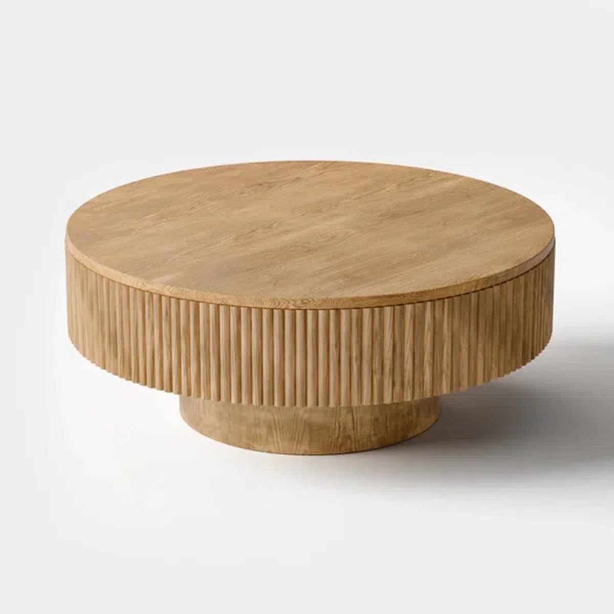 Latitude Run\u00ae Chibuzor Pedestal Round Coffee Table, Handcrafted Solid Wood Fluted Design & Reviews | Wayfair | Wayfair North America
