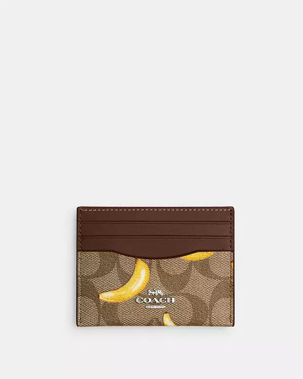 Slim Id Card Case In Signature Canvas With Banana Print | Coach Outlet US