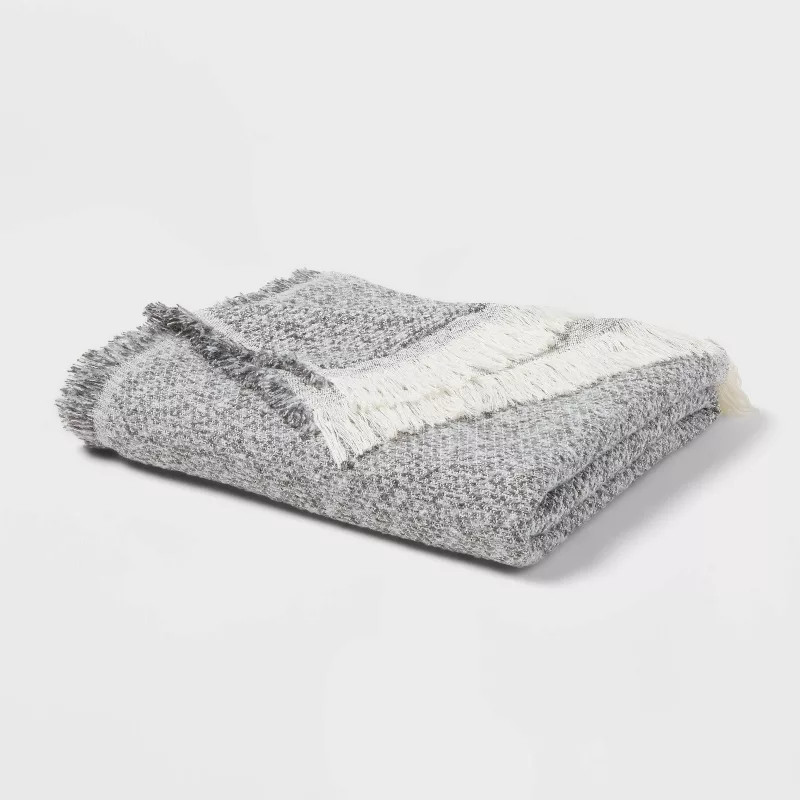 60"x80" Marled Boucle Throw Blanket with Fringe Gray - Threshold™ | Target