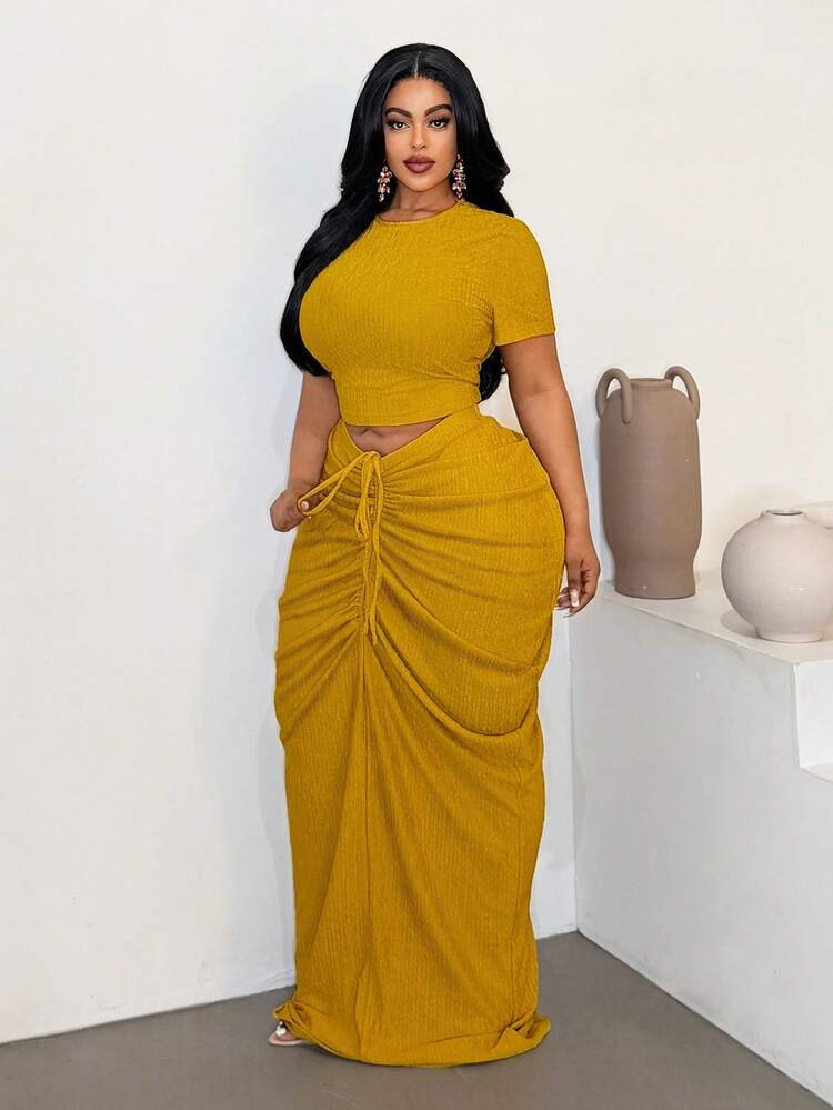 Maweii Plus Size Sexy Ruched Waist Skirt Two Pieces Set, Suitable For Beach Vacation | SHEIN