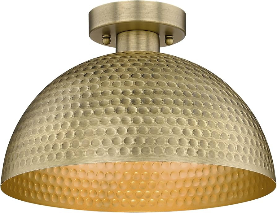 ELYONA Semi Flush Mount Light Fixture, Farmhouse 12 inch Ceiling Light Fixture with Hammered Meta... | Amazon (US)