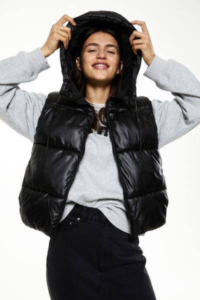 Hooded Puffer Vest - Black - Ladies | H&M US | H&M (US + CA)