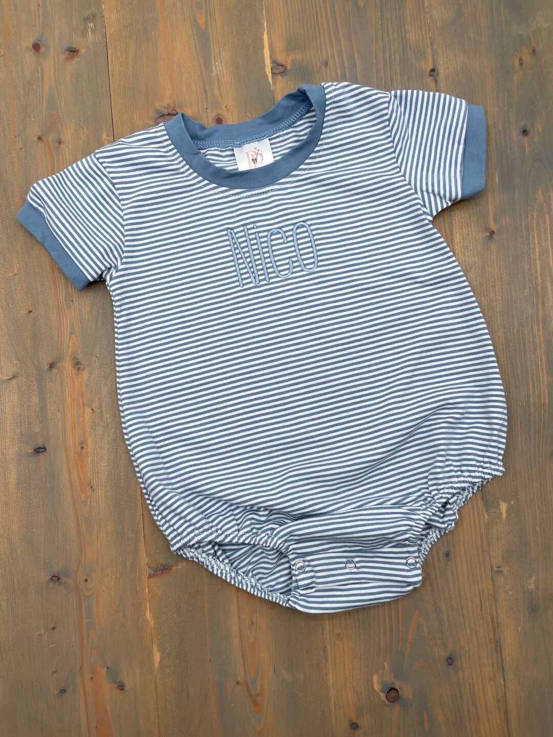 Embroidered Tshirt Bubble, Blue Baby Boy Onesie, Monogrammed Boys Romper, Infant Striped Outfit, ... | Etsy (US)