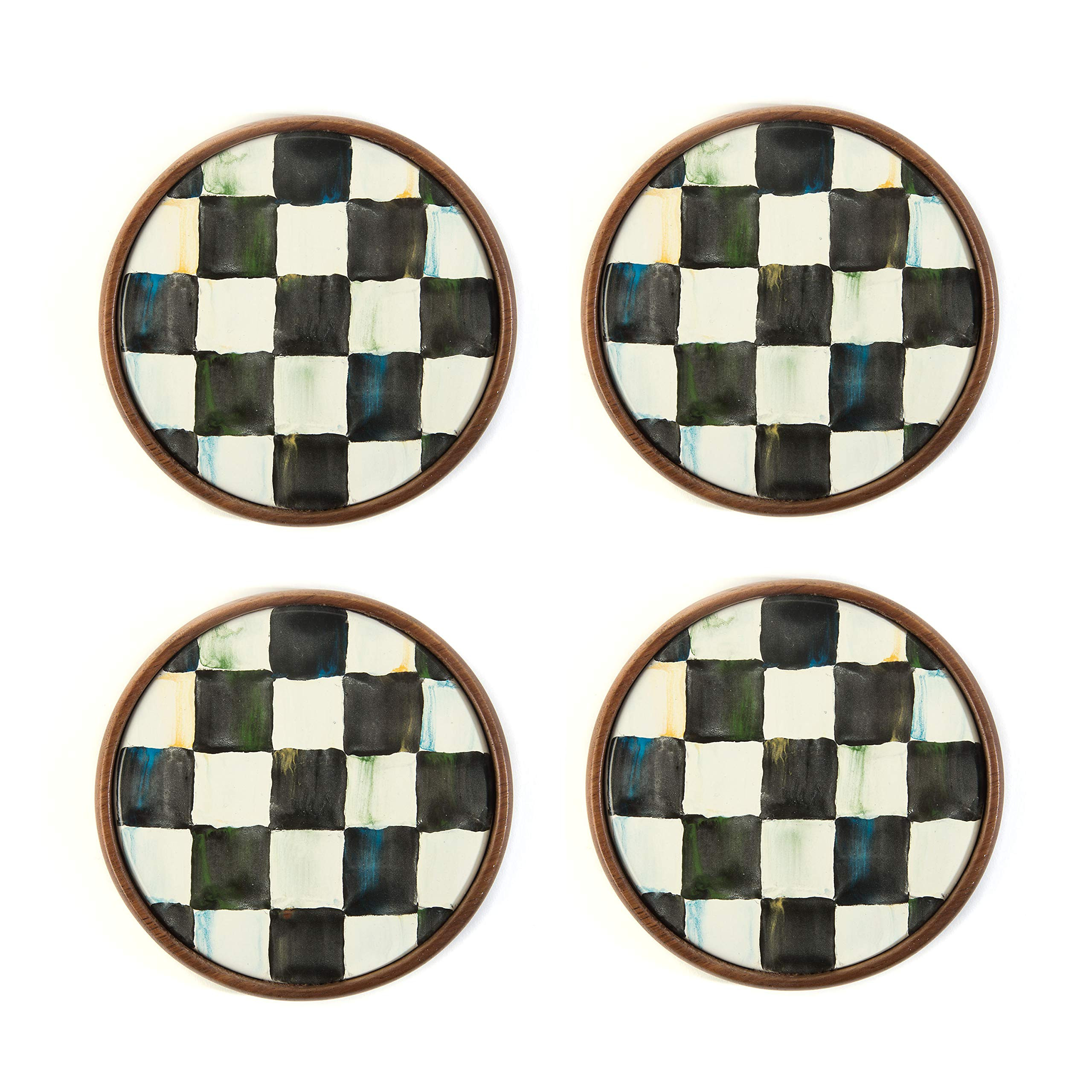 MacKenzie-Childs Drink Coasters, Bar Set and Housewarming Gift, Courtly Check, Round, Set of 4 | Amazon (US)