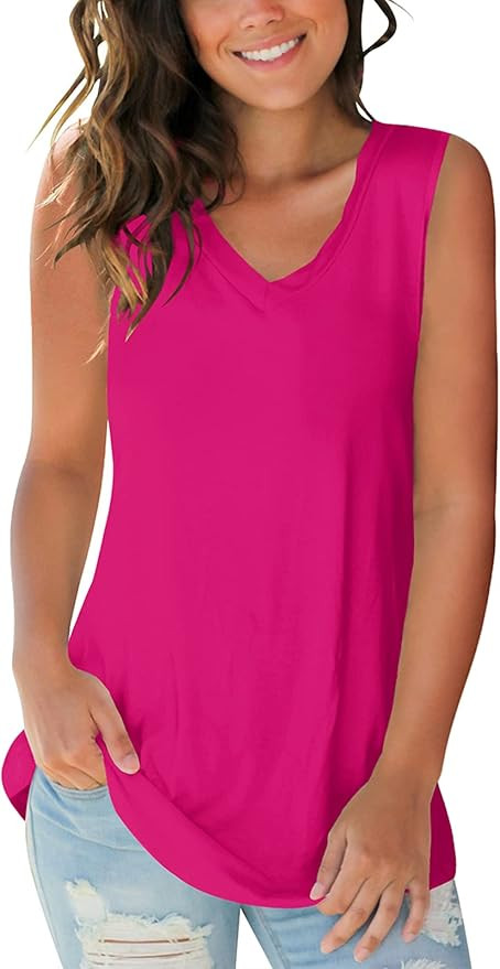 SAMPEEL Tank Tops for Women Summer Trendy V Neck Sleeveless Tee Shirts Women Casual Tee | Amazon (US)