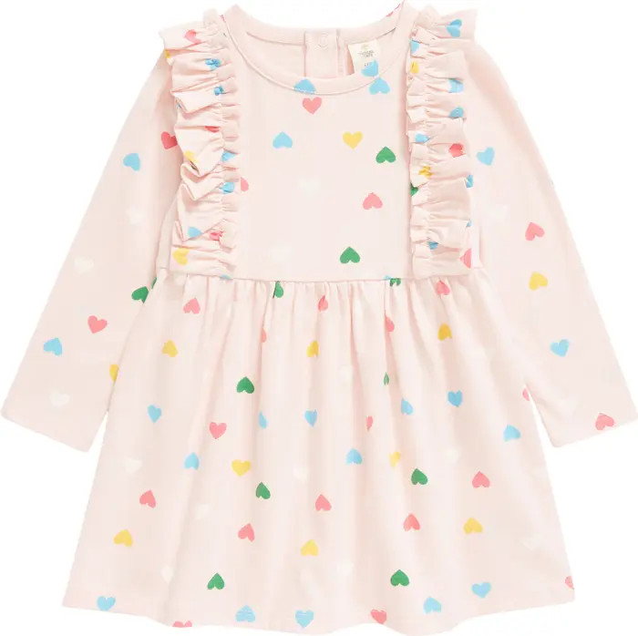 Heart Print Shoulder Ruffle Long Sleeve Cotton Blend Dress | Nordstrom