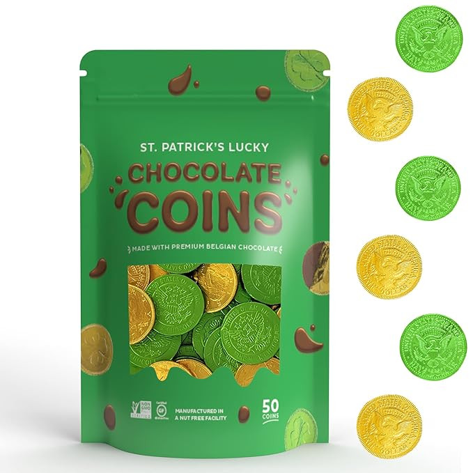 Fruidles St. Patrick's Day Chocolate Coins, Gold and Green Coins, Belgian Milk Chocolate Coins Nu... | Amazon (US)