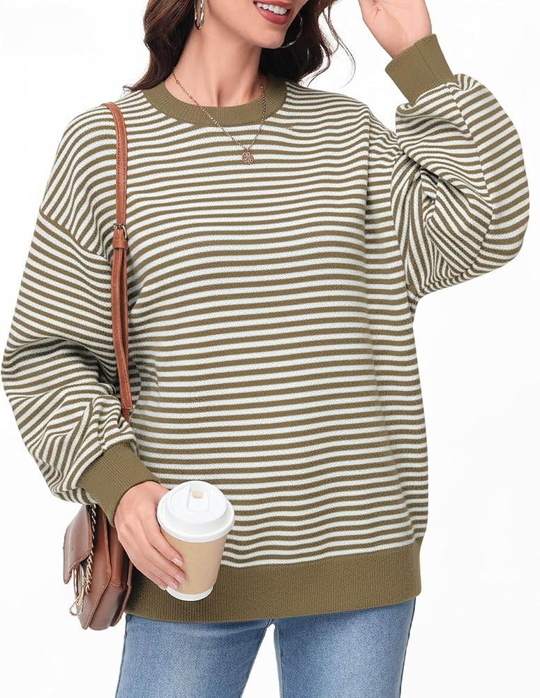 Womens Oversized Striped Sweatshirt Crewneck Long Sleeve Pullover Top Casual Workout Shirt Y2k Fa... | Amazon (US)