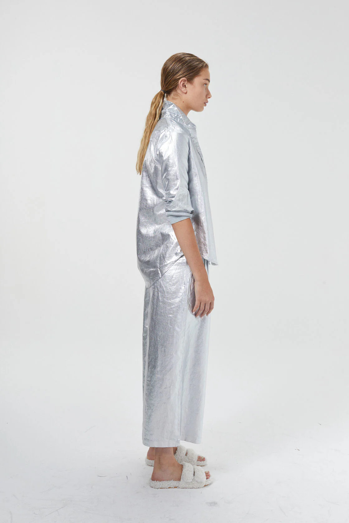 Culotte Metallic Linen Pants - New Silver | Lanhtropy