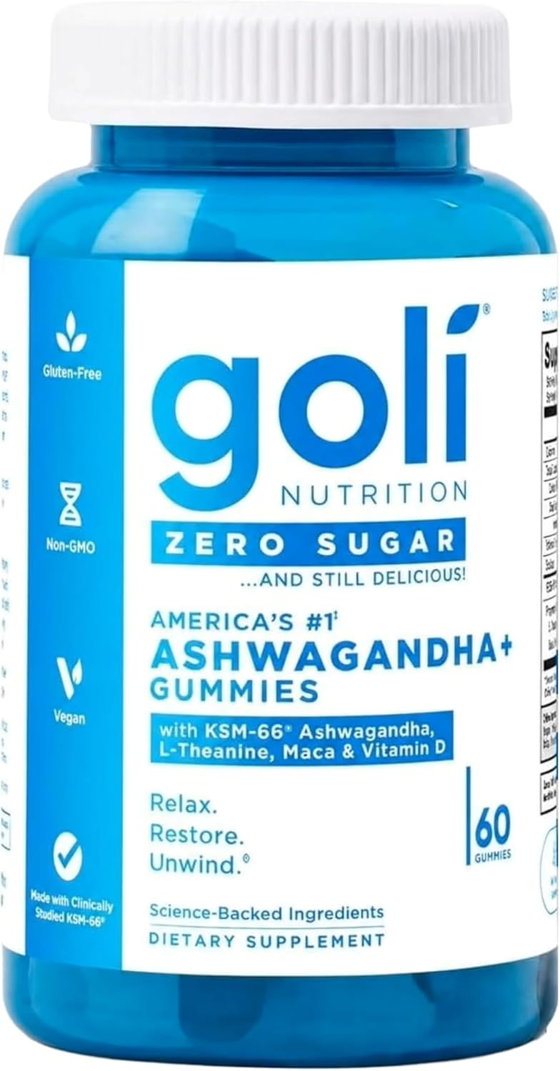 Goli Zero Sugar Ashwagandha & Vitamin D, Maca, L-Theanine Gummies, No Artificial Sweeteners, No Sugar Alcohols. Mixed Berry, KSM-66, Vegan, Plant Based, Non-GMO, Gluten-Free & Gelatin Free. (1) | Amazon (US)