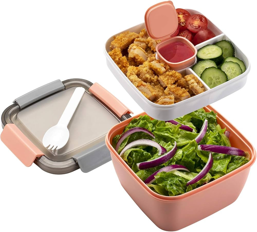Freshmage Salad Lunch Container To Go, 52-oz Salad Bowls with 3 Compartments, Salad Dressings Con... | Amazon (US)