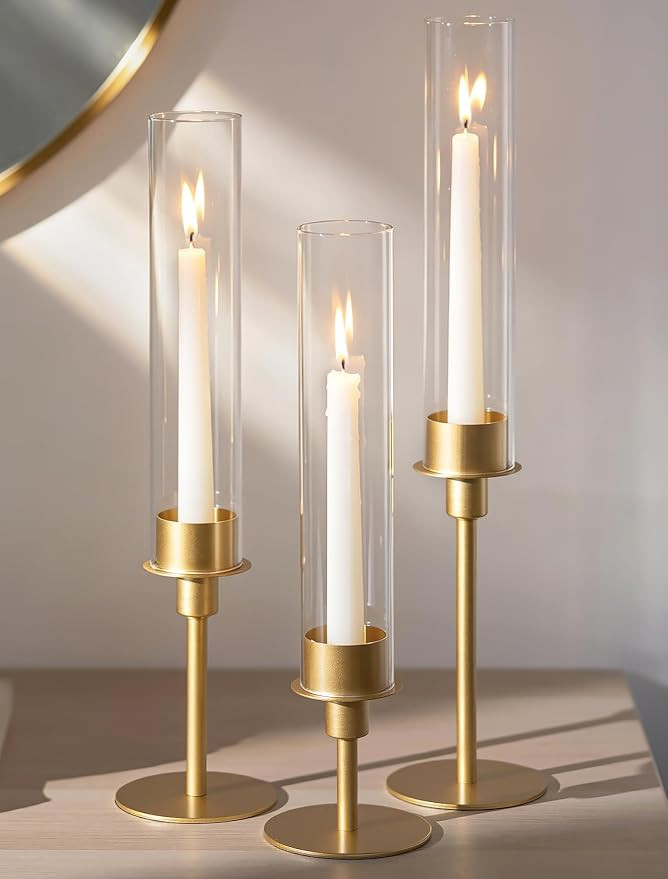 with Removable Glass Shades, for 0.87" Taper Candle, Metal Wax Catchers for Easy Cleaning, for Di... | Amazon (US)