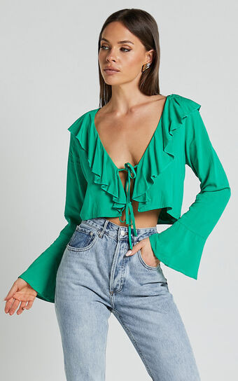 Rumina Top - Long Sleeve Top in Green | Showpo (US, UK & Europe)