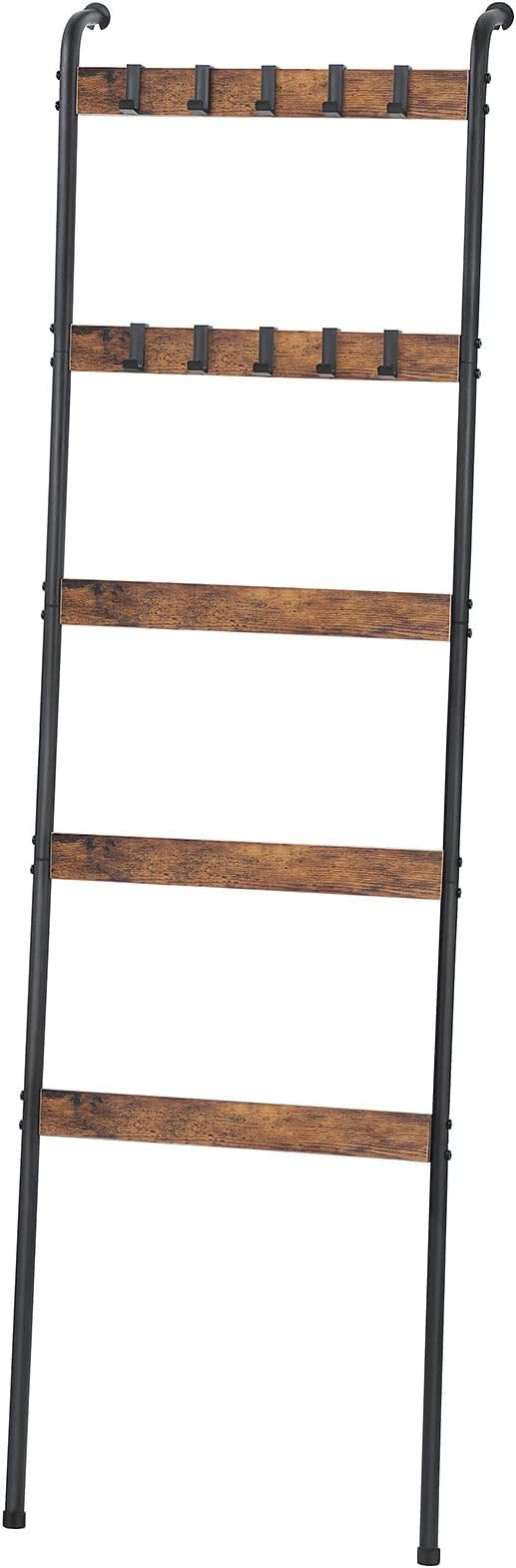 Ousheng Blanket Ladder, 5 Tier Blanket Holder with 10 Removable Hooks, Farmhouse Style Blanket La... | Amazon (US)