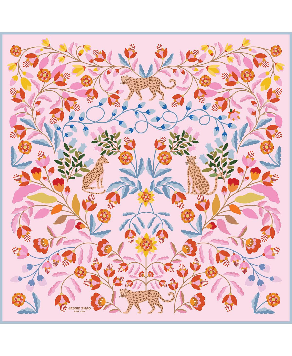Jessie Zhao New York Double Sided Wool Silk Scarf Of Pink Blossom Jungle - Pink / blue | Macy's