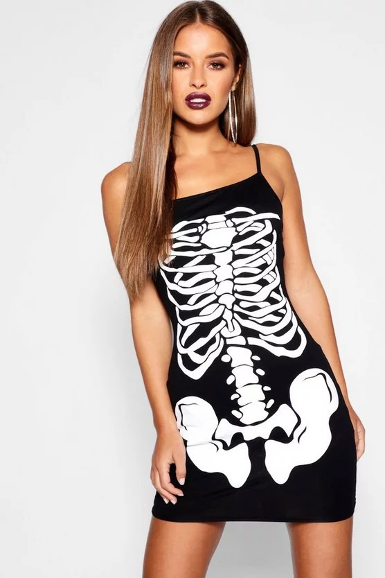 Petite Halloween Skeleton Bodycon Dress | Boohoo.com (US & CA)