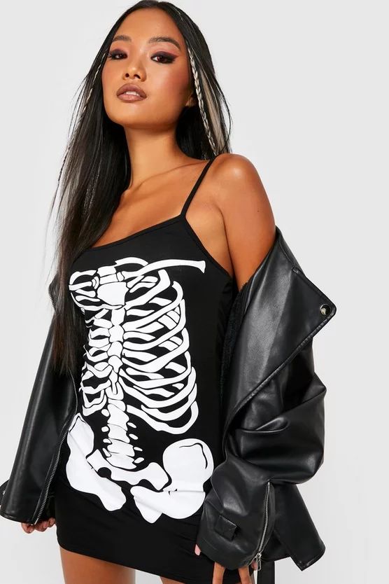 Petite Halloween Skeleton Bodycon Dress | Boohoo.com (US & CA)