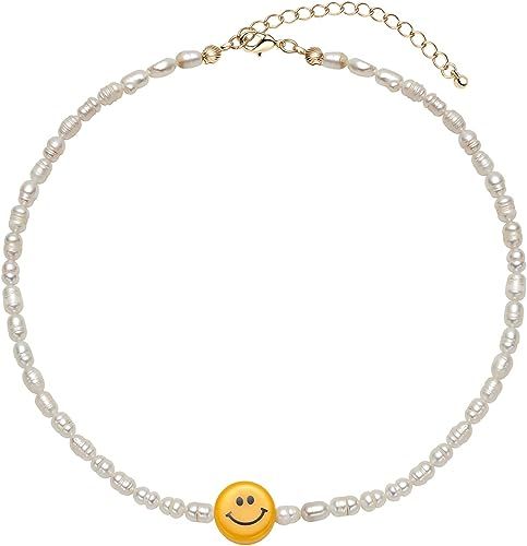 huiphong Smiley Face Necklace Irregular Pearls Smiley Colorful Beaded Cute Y2k Necklace for Women... | Amazon (US)