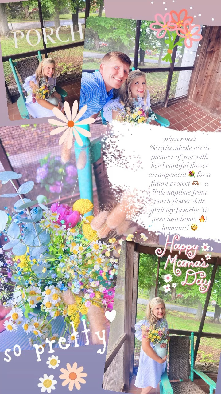 when sweet @caylee.nicole needs pictures of you with her beautiful flower arrangement 💐 for a future project 🫶🏽 - a little naptime front porch flower date with my favorite (& most handsome 🔥) human!!! 🤩 