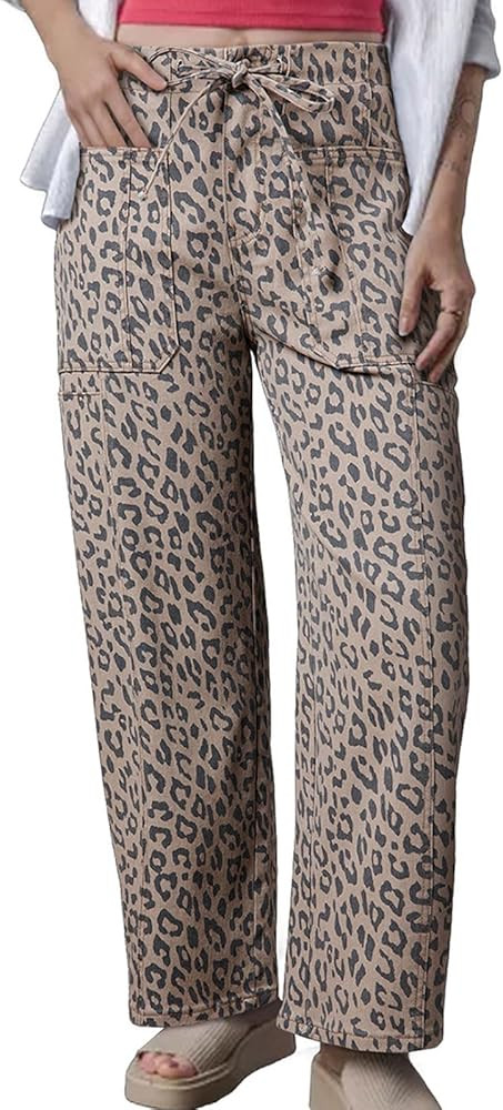 CHARTOU Women's Leopard Baggy Jeans Drawstring High Waist Cheetah Denim Wide Leg Pants with Pocke... | Amazon (US)