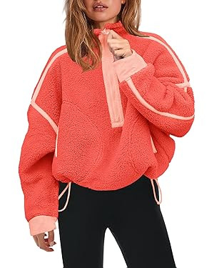 Panadila Womens Half Zip Sherpa Fleece Pullover Soft Oversized Sweatshirt with Pockets Warm Fuzzy... | Amazon (US)