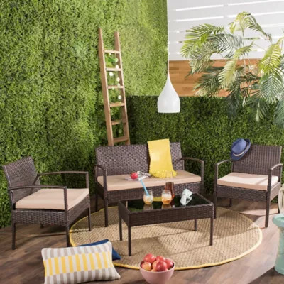 Safavieh Mattia 4-Piece Outdoor Furniture Set in Brown | Bed Bath & Beyond | Bed Bath & Beyond