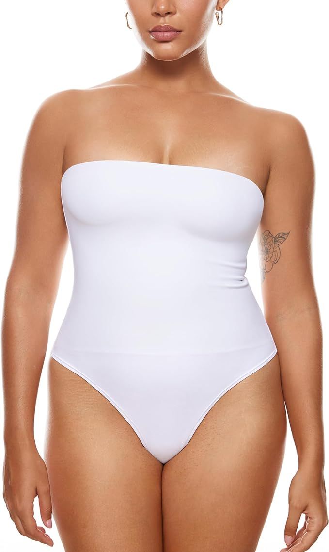 Women's Natrelax Sexy Strapless Bodysuit Thong Tube Top Off The Shoulder One Piece Leotard | Amazon (US)