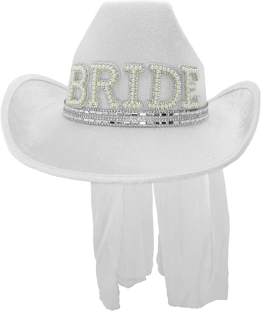 Western Bride to Be Cowgirl Hat With Veil - Bachelorette Party Supplies, White, One Size | Amazon (US)