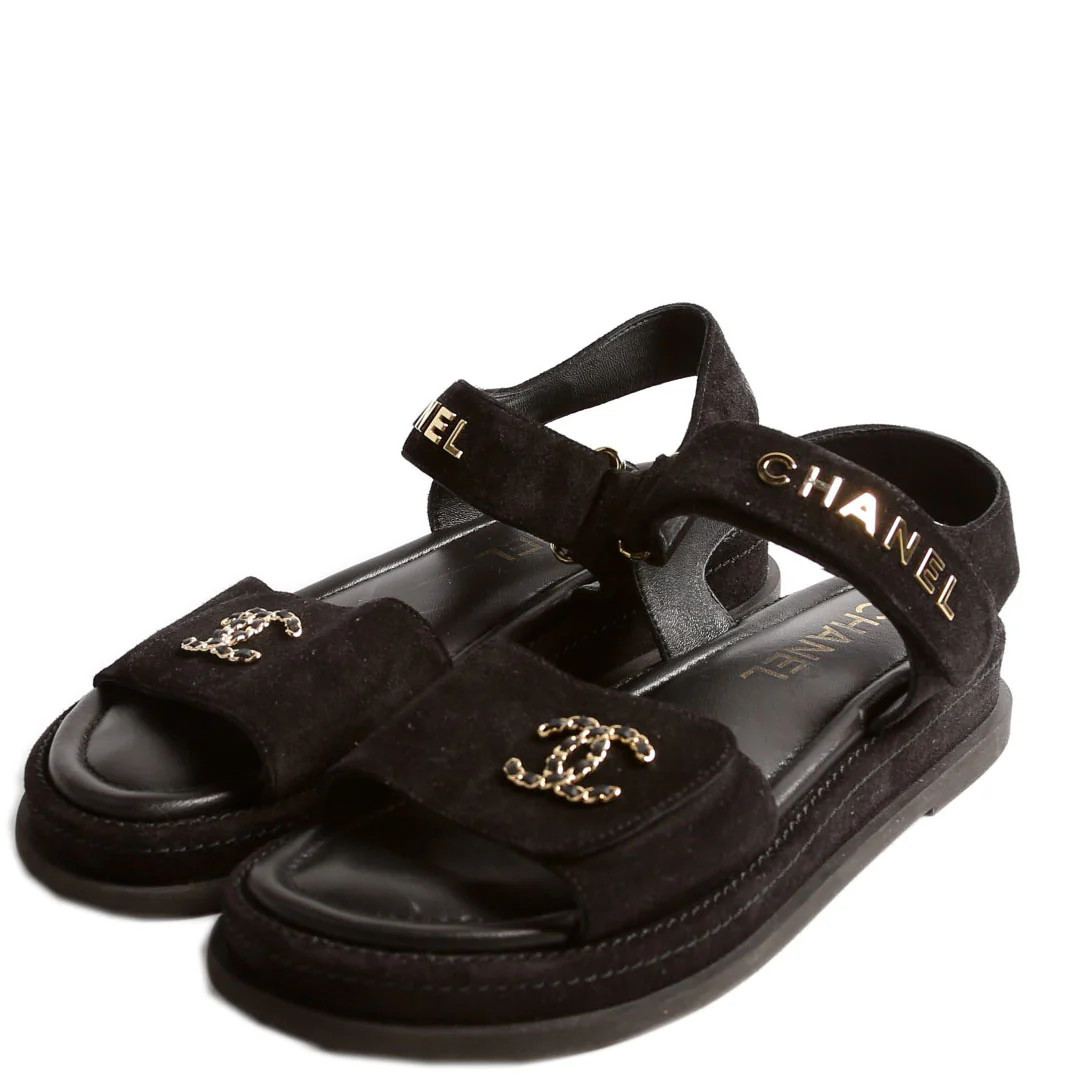 CC Suede Dad Sandals Size 40 Black | Keeks Designer Handbags