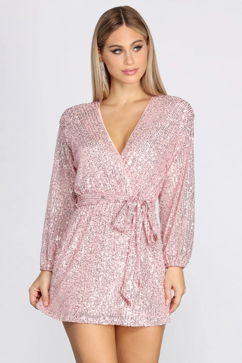 Sequin Dreams Wrap Mini Dress | Windsor Stores