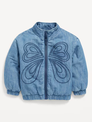 Zip-Front Embroidered Jean Bomber Jacket for Toddler Girls | Old Navy (US)