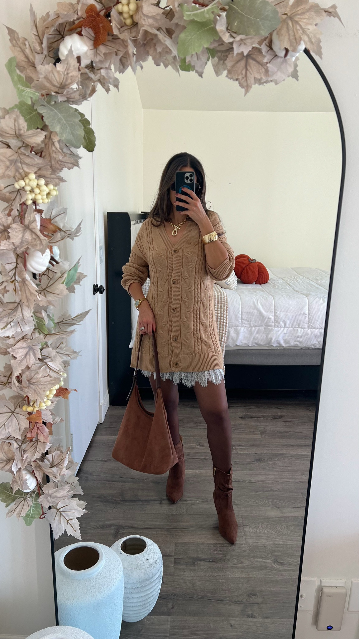 Casual chic Thanksgiving outfit idea with a cardigan but let’s elevate it with a lace skirt. Turned out so cute. And these are my favorite pantyhose. I bought them last year and I’ve been wearing them ever since and they have not ripped

#LTKFindsUnder50 #LTKSeasonal #LTKStyleTip