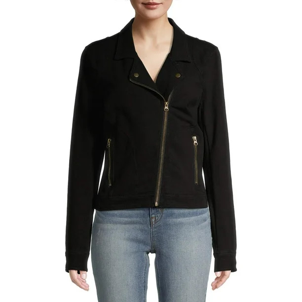 Time and Tru Women's Casual Knit Moto Jacket | Walmart (US)