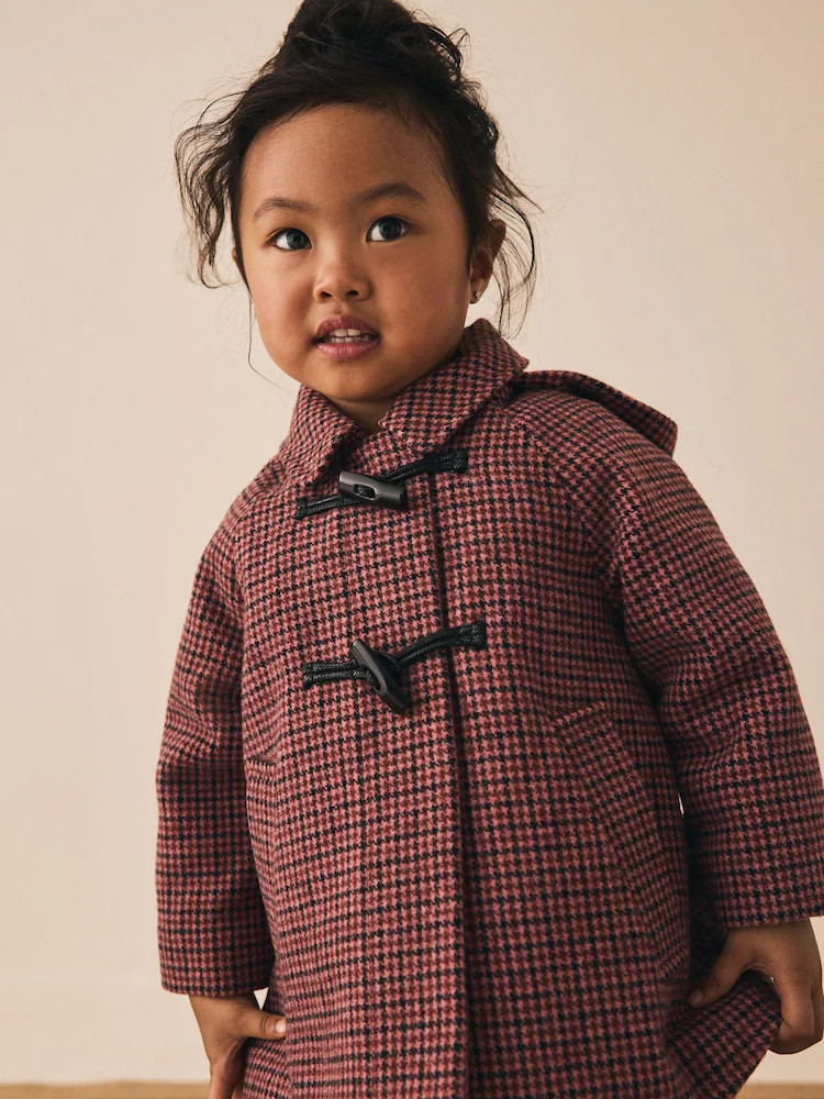 Pink/Black Check Duffle Coat With Wool (3mths-7yrs) | Next US