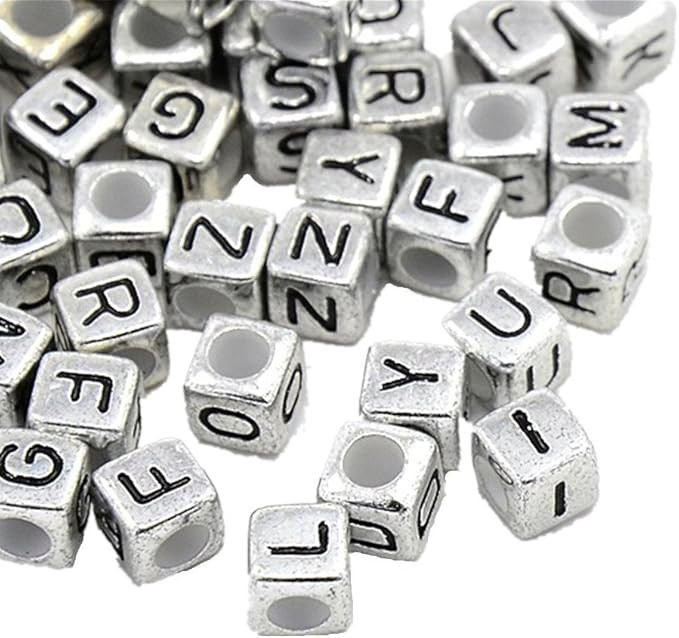 Honbay 78PCS Metal Silver Letters Alphabet Cube "A-z" Cube Spacer Beads Cub 7mm | Amazon (US)