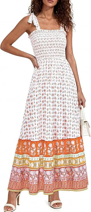 PRETTYGARDEN Women's 2026 Summer Maxi Dress Tie Straps Floral Beach Vacation Long Dresses Smocked... | Amazon (US)