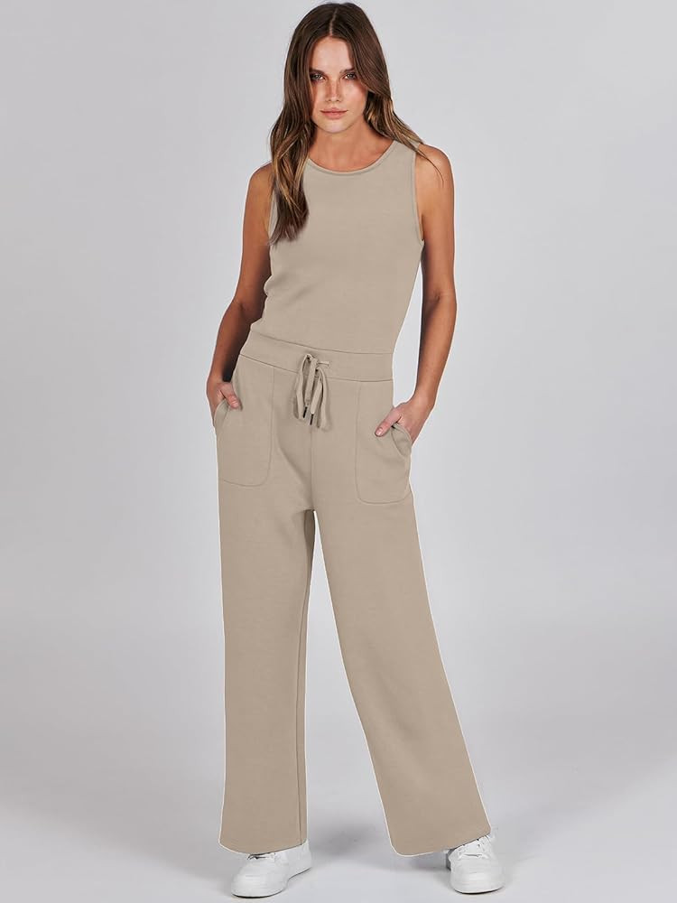 ANRABESS Womens Jumpsuits 2025 Summer Casual Dressy Romper Sleeveless Wide Leg Long Pants One Pie... | Amazon (US)