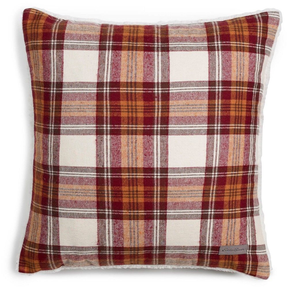 Edgewood Plaid Flannel Sherpa Throw Pillow Red (20""x20"") - Eddie Bauer | Target